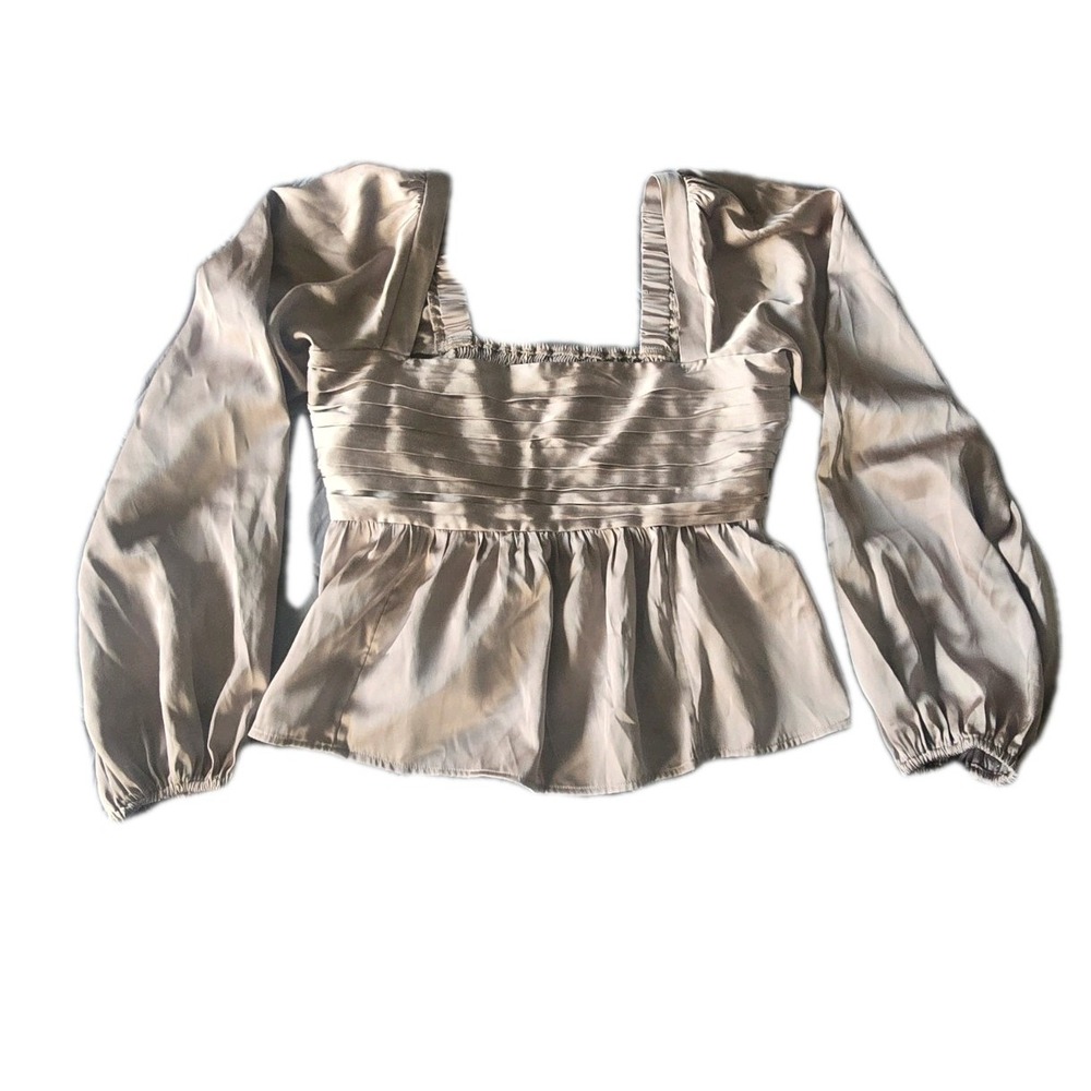 Abercrombie & Fitch Women Longsleeve Y2K BabyDoll Crop Top Smocked Evening Sz M